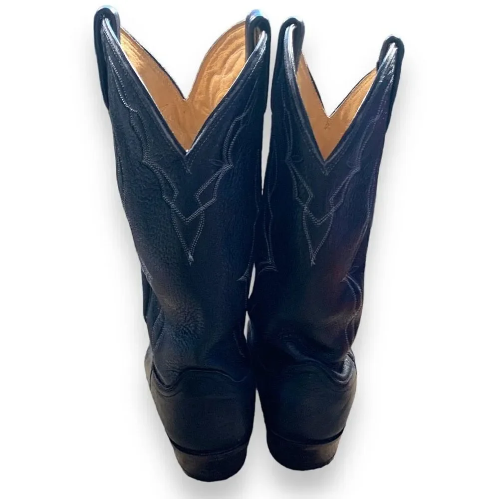 Vintage Dan Post Cowboy Boots Black Leather Unisex White Stitching Western‎ 9